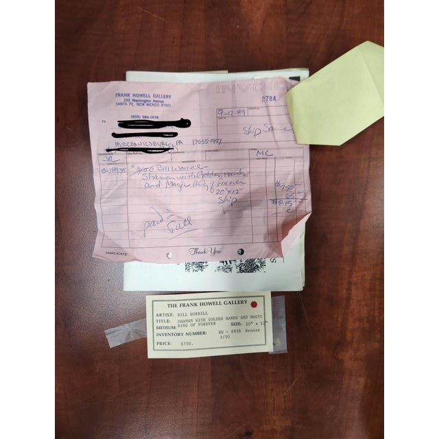 Rustic 1990s Bill Worrell Bronze Sculpture, Shaman with Golden Ring of Forever For Sale - Image 3 of 3