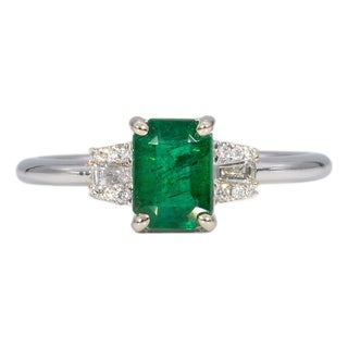 Zambian Emerald Ring With Earth-Mined Diamond Accents: Solid 14k Gold, Size 6.75 For Sale