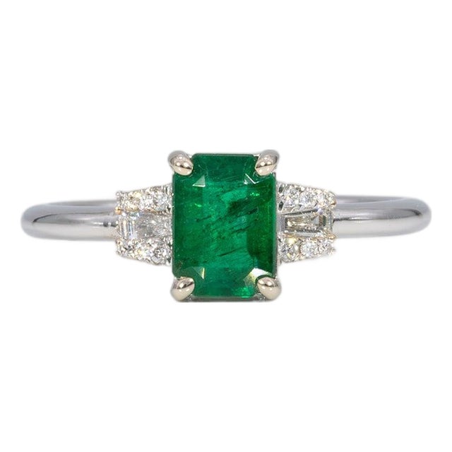 Zambian Emerald Ring With Earth-Mined Diamond Accents: Solid 14k Gold, Size 6.75 For Sale