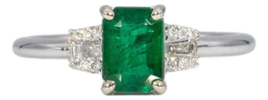 Zambian Emerald Ring With Earth-Mined Diamond Accents: Solid 14k Gold, Size 6.75