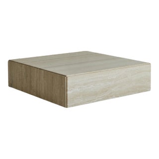 Square Travertine Coffee Table on Castors in the Style of Milo Baughman, Italy For Sale