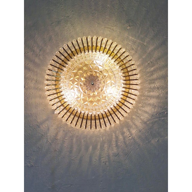 Metal Glass and Brass Ceiling Light by Ernst Palme for Palwa, 1970s For Sale - Image 7 of 9