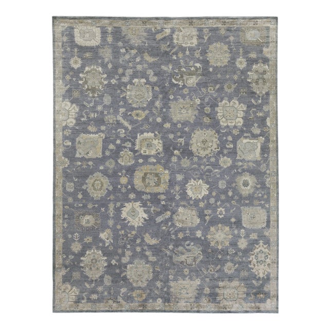Chester Hand knotted Bamboo/Silk Medium Blue Rug-8'x10' For Sale