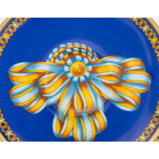 Royal Blue Hermes Paris "Cocarde De Soie" Porcelain Tea Service for 3 For Sale - Image 8 of 11