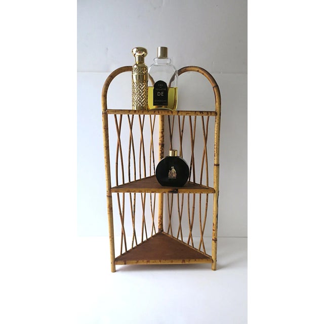 Wicker Bamboo Corner Wall or Floor Shelf Étagère For Sale - Image 4 of 17