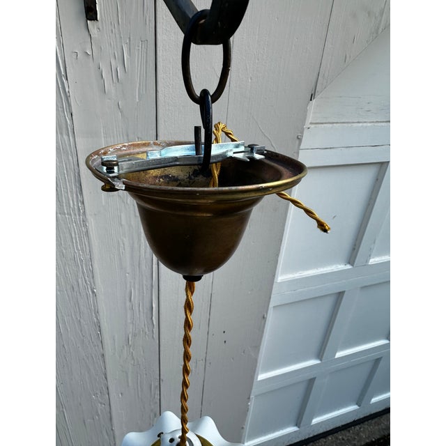 Vintage Brass Knob and Tube Fixture With Ruffled Vintage Shade For Sale - Image 4 of 6