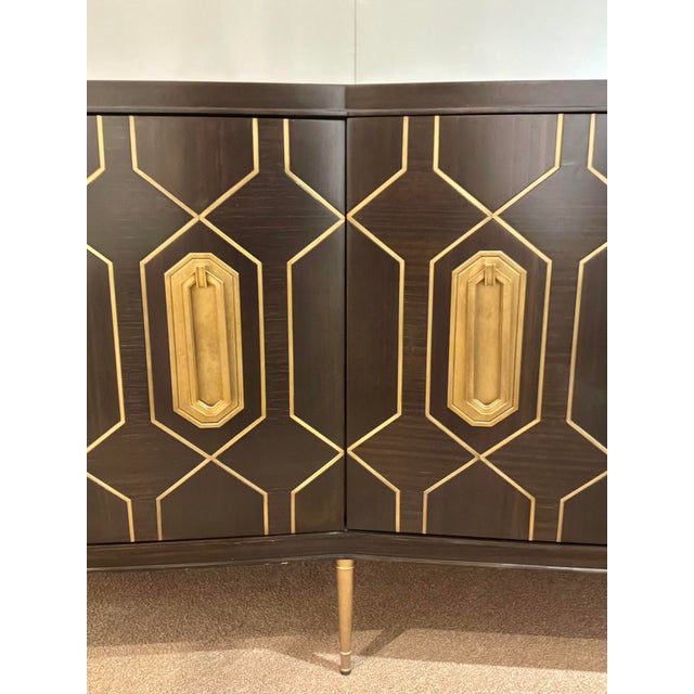 Original retail $8388, stylish Revelation Modern Geometric Put a Hex on You Cabinet, dark wood finished body with satin...
