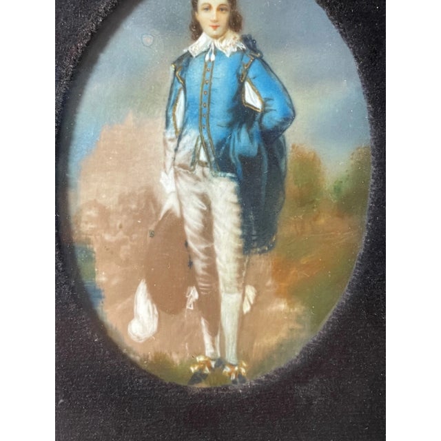 Antique 1800's Miniature Mini Original Painting Portrait the Blue Boy Original For Sale - Image 4 of 10