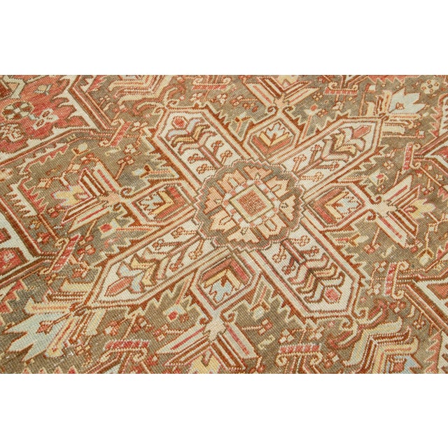 1920s Persian Heriz Antique Wool Rug in Rust Color Featuring a Medallion Motif For Sale In New York - Image 6 of 9