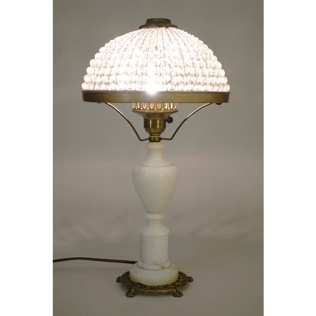 Victorian Hurricane Urchin Glass Ball Dome Shade Brass Marble Table Lamp 1920's For Sale - Image 4 of 12