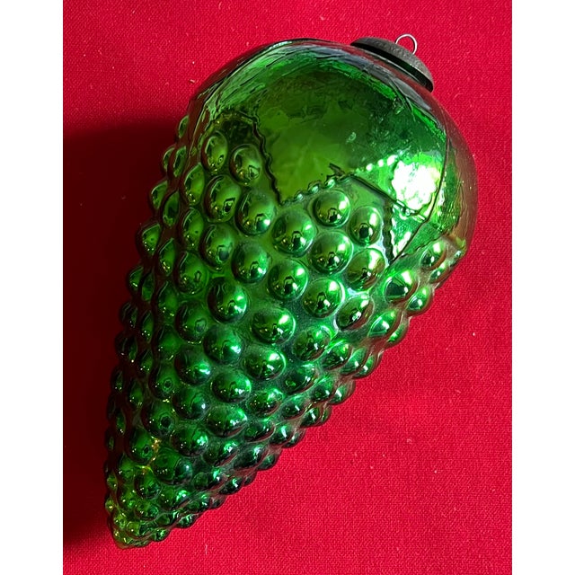 Large 13.25" Green Mercury Glass Christmas Kugel Ornament in the Form of a Grape Cluster For Sale - Image 4 of 11