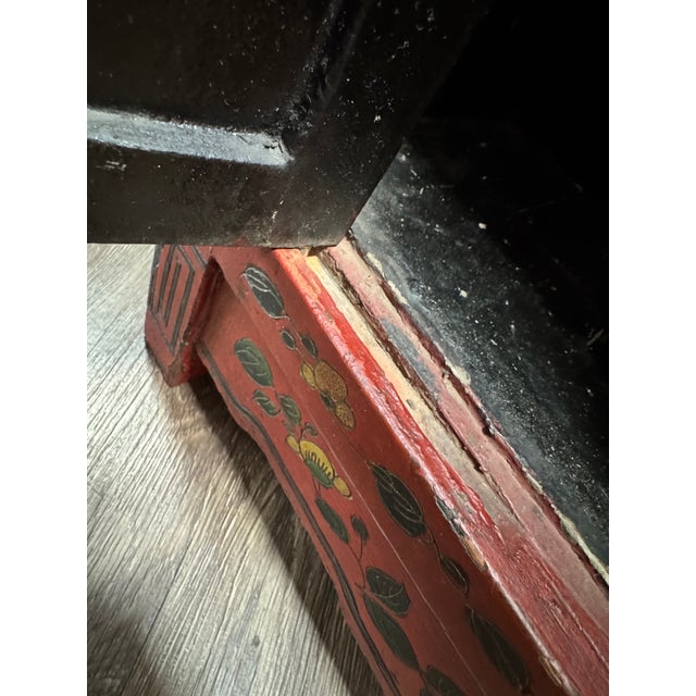 Mid 19th Century Mid 19th Century Qing Dynasty Shanxi Red Lacquer Painted Wedding Cabinet, Elm, Fully Decorated Back For Sale - Image 5 of 10