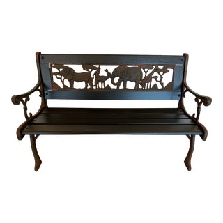 Vintage Wood & Iron Child Size Animal Motif Bench For Sale
