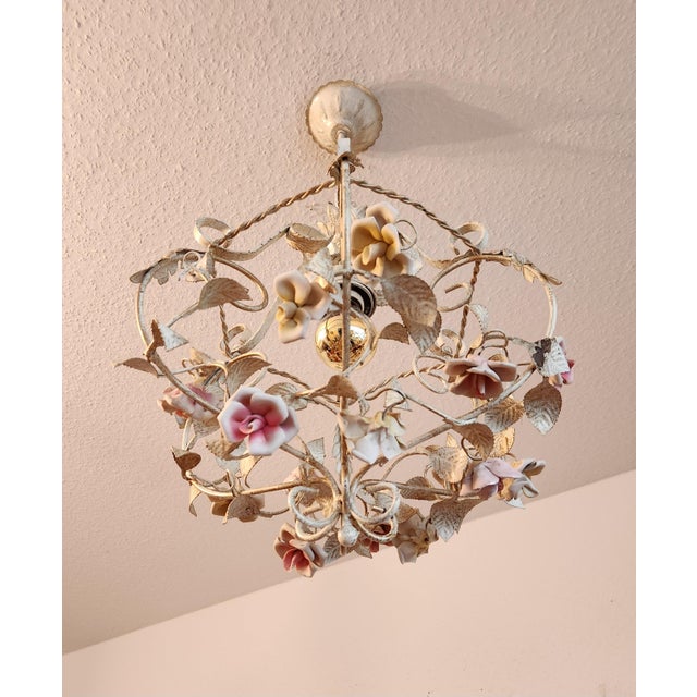 Vintage Hand-Forged Toleware Pendant Lamp, 1950s For Sale - Image 12 of 18