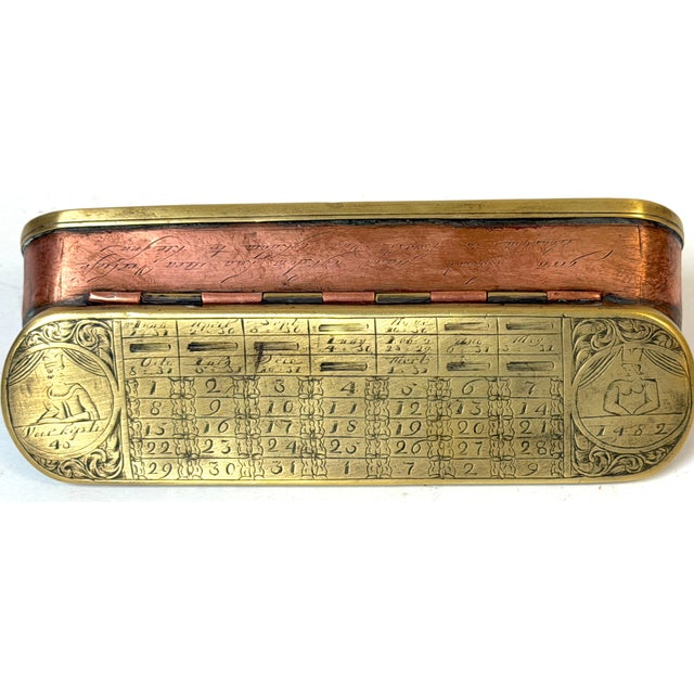 18th-Century Dutch Pieter Holm Zee-Meeter Brass & Copper Navigator's Tobacco Box Large 18th-century Dutch brass and copper...