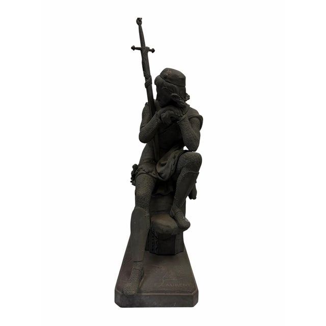 Gothic Antique French Patinated Spelter "Le Cid" Sculpture by Eugène Laurent For Sale - Image 3 of 9