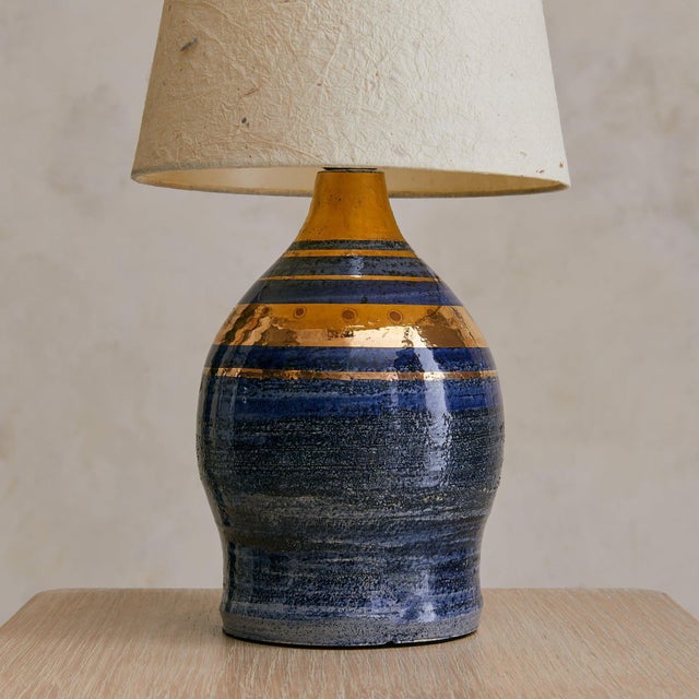 Mid-Century Modern 1960s French Gilt Ceramic Table Lamp with Paper Shade by Georges Pelletier For Sale - Image 3 of 8