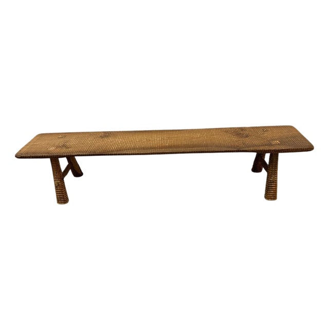 Andrianna Shamaris Impressive Minimalist Carved Teak Wood Bench For Sale