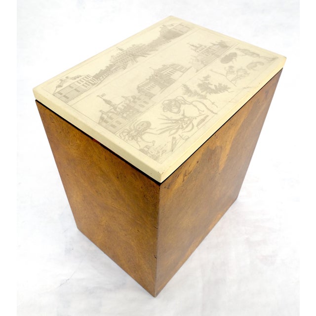 Mid 20th Century Mid 20th Century Very Fine Etched Top Burl Box Shape Base Petit Side End Table Mid Century MINT For Sale - Image 5 of 13