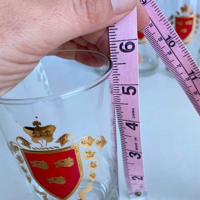 Vintage Scottish Robertson Family Crest Wolves Coat of Arms Highball Glasses Collins Tumblers - Set of 7 For Sale - Image 11 of 12