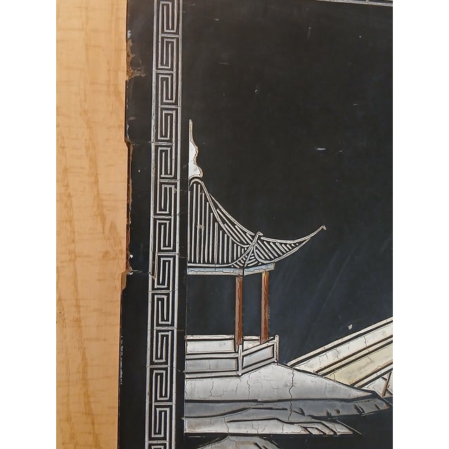 1940s Chinoiserie Black Lacquer Carved Wall Art For Sale In Naples, FL - Image 6 of 8