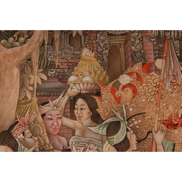 Mid Century Asian Oil Painting Javanese Indonesian Carnival on Bali (Ubud) Hand Painted on Linen Framed Tariff Free Delivery For Sale - Image 9 of 13