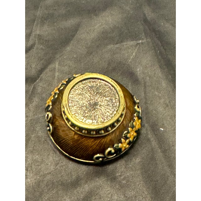 Brass Vintage Mid Century Enameled Brass Pedestal Trinket Dish Floral Pattern Jeweled For Sale - Image 8 of 10