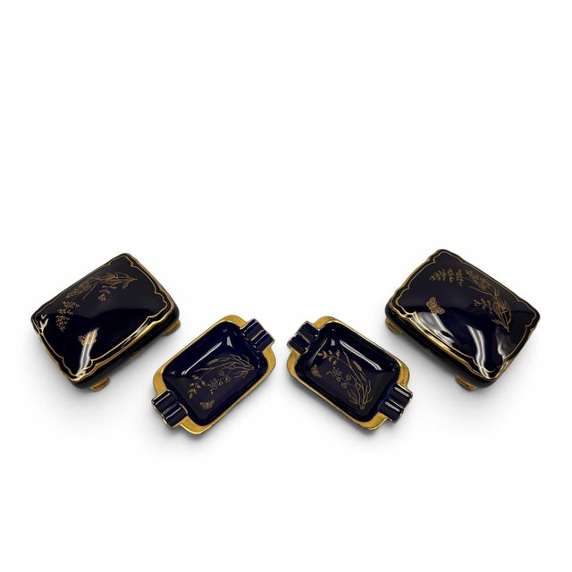 Mid-Century Modern Vintage Lindner Kueps Bavaria Cobalt Blue & 22k Gold Butterfly Porcelain Vanity Set - 4 Pieces For Sale - Image 3 of 8