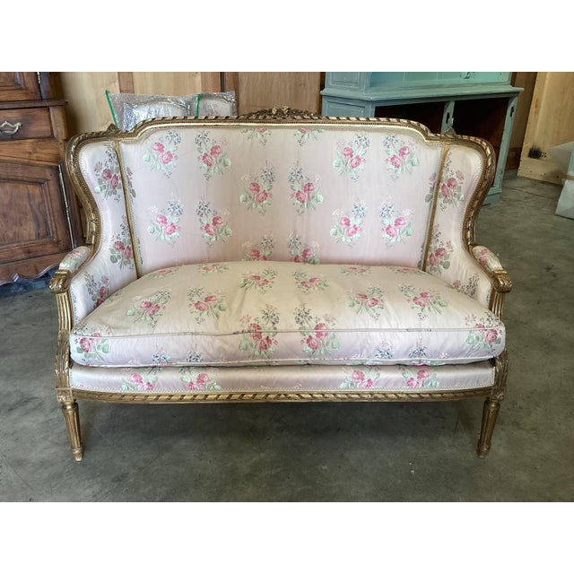 Rare Louis XVI Gold-Leaf Salon Set W/Original Silk Upholstery For Sale - Image 13 of 17