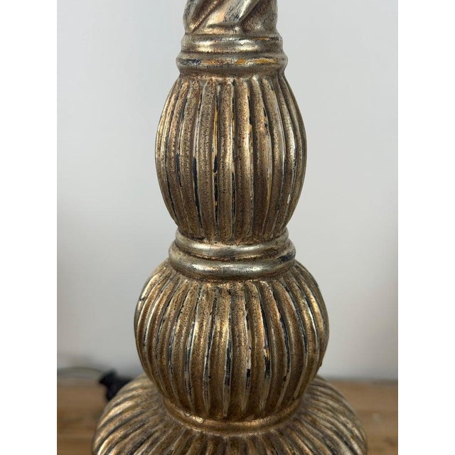 Mid 20th Century Italian Baroque Barley Twist Table Lamps - Silvered and Giltwood - a Pair For Sale - Image 17 of 18
