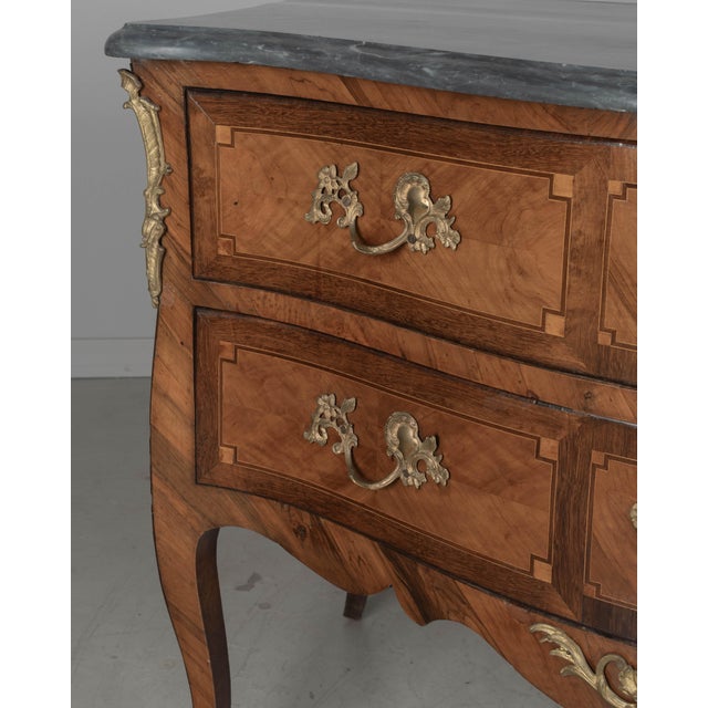 Louis XV Commode Sauteuse With Marquetry and Turquin Marble, C. 1750 For Sale - Image 14 of 17