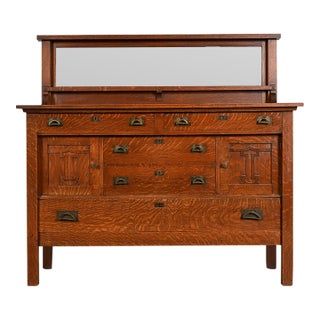 Stickley Brothers Style Antique Mission Oak Arts & Crafts Sideboard or Bar Cabinet, Circa 1910 For Sale