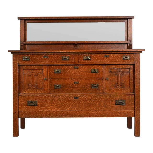 Stickley Brothers Style Antique Mission Oak Arts & Crafts Sideboard or Bar Cabinet, Circa 1910 For Sale