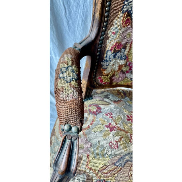 Wood 19th C French Needlepoint Carved Diminutive Fauteuil For Sale - Image 7 of 12
