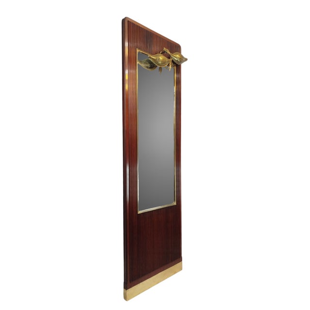 - unique large standing wall mirror with integrated lamp - mahogany, brass, and original mirror glass - originally part of...