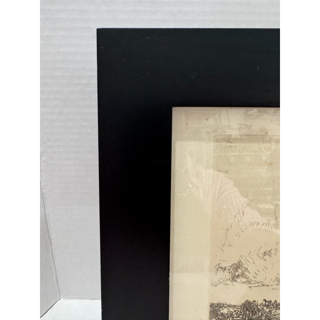 1920s Signed Original Etching Rural Farm Barn Cattle Landscape Framed For Sale - Image 4 of 7