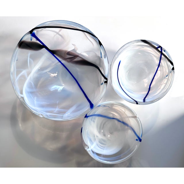 This Swedish set of high quality 'Contrast' glass art bowls was created by the well-known glass designer Anna Ehrner in...