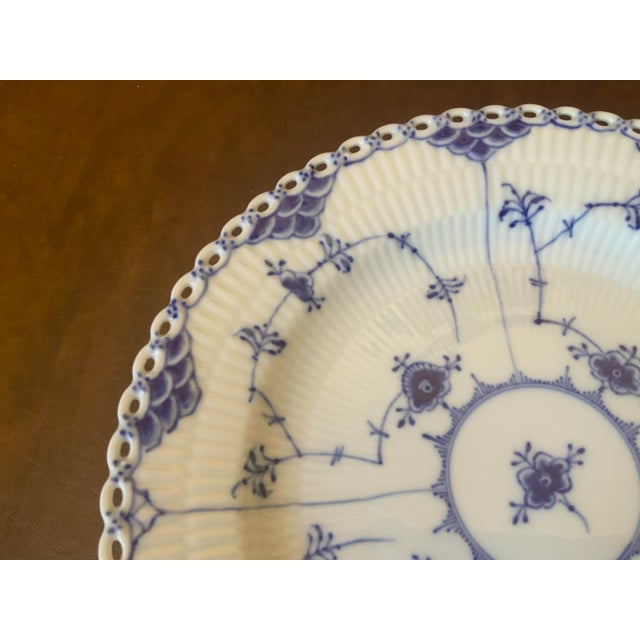 Royal Copenhagan 1960s Royal Copenhagen Blue Fluted Full Lace Plate 1084 For Sale - Image 4 of 8