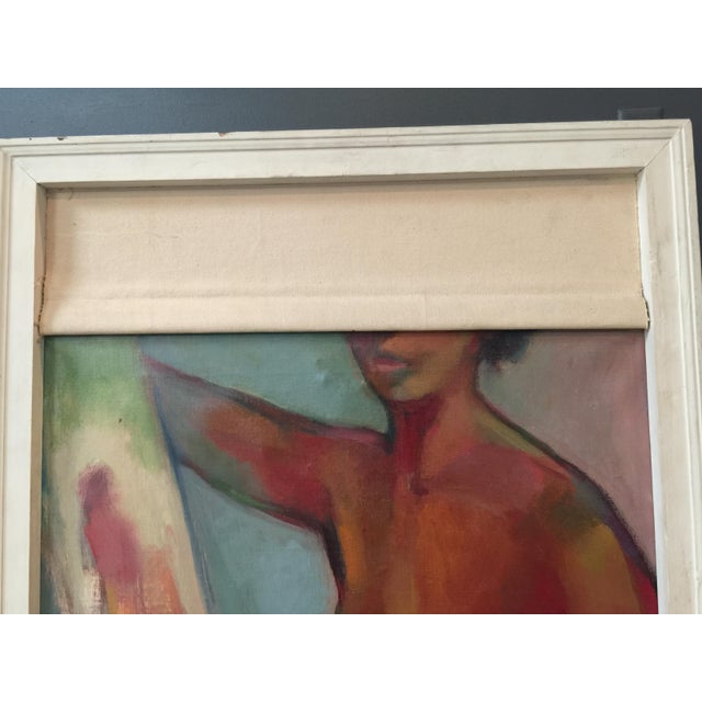 Cerise 1970s Abstract Nude in Window Sill Frame With Canvas Window Shade Painting For Sale - Image 8 of 11