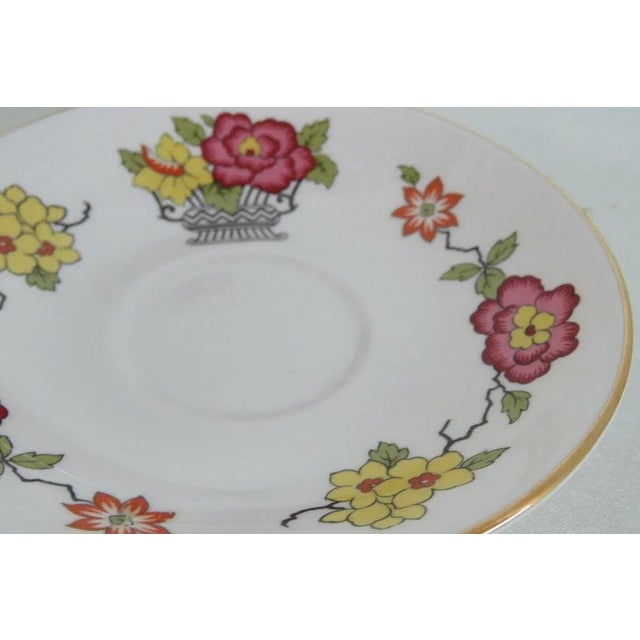 Staffordshire Flower Basket Bone China 3 Sets of Tea Cups and Saucers - 6 Pieces For Sale - Image 10 of 11