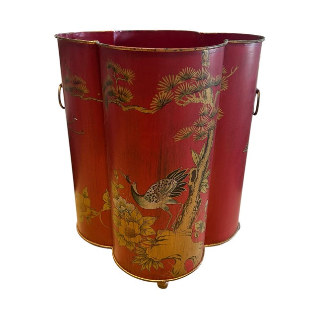 Gothic Vintage Red Chinoiserie Wastebin For Sale - Image 3 of 11