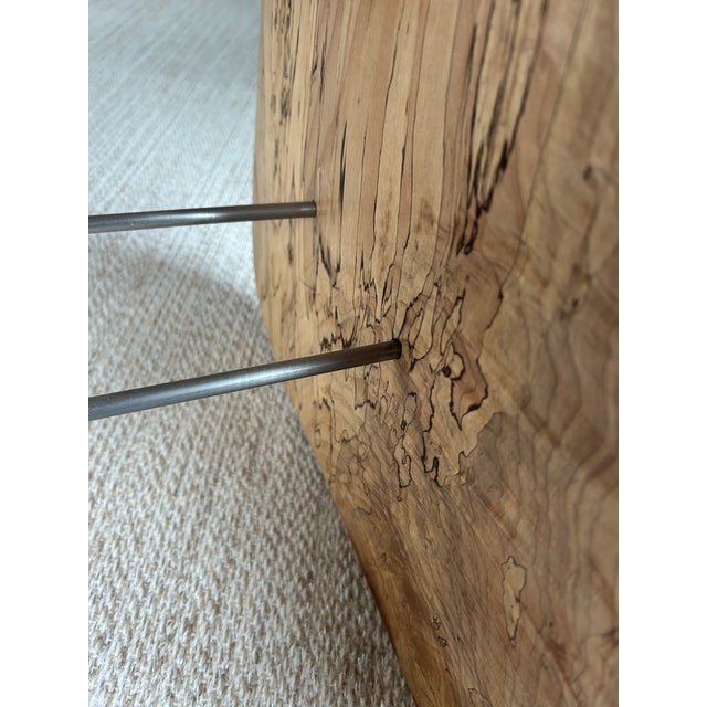 Beige One of a Kind Natural Edge Spaltted Maple Waterfall Bench For Sale - Image 8 of 17