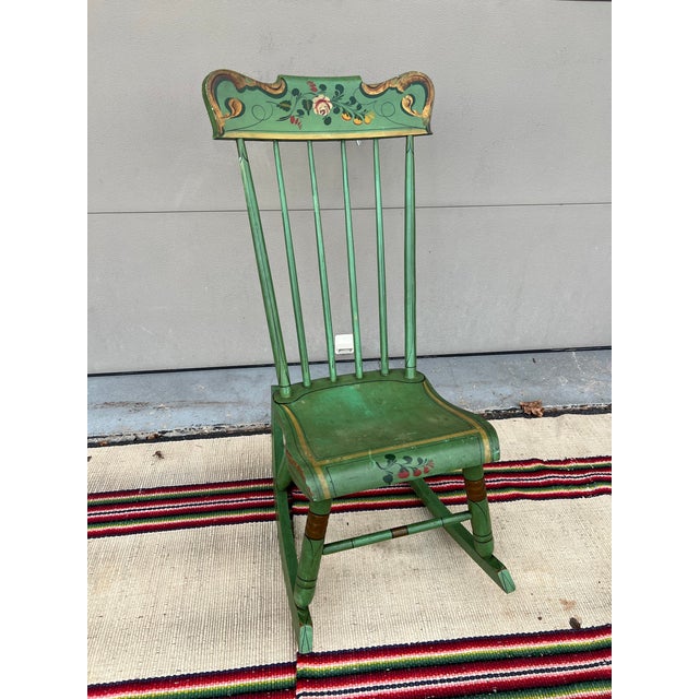 Antique Pennsylvania Paint Decorated Plank Seat Farmhouse Rocking Chair, 1850’s For Sale - Image 10 of 12
