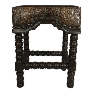 Rustic Ranch Brown Leather & Crocodile Embossed Counter Stool For Sale