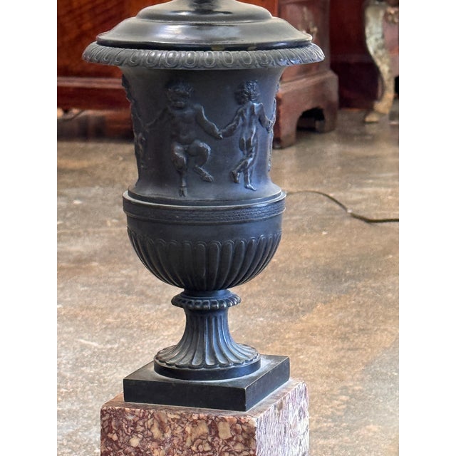 Black 1950s Pair of Bronze and Marble Urn Lamps For Sale - Image 8 of 11