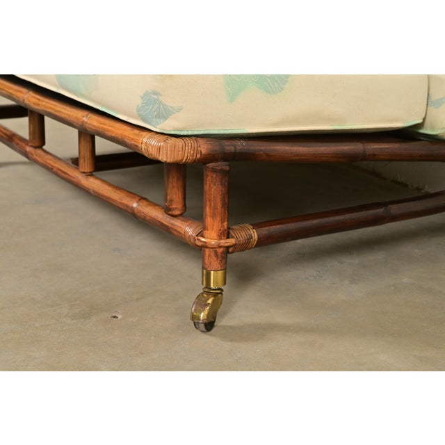 Brown John Wisner for Ficks Reed Mid-Century Hollywood Regency Bamboo Rattan Loveseat, 1950s For Sale - Image 8 of 13