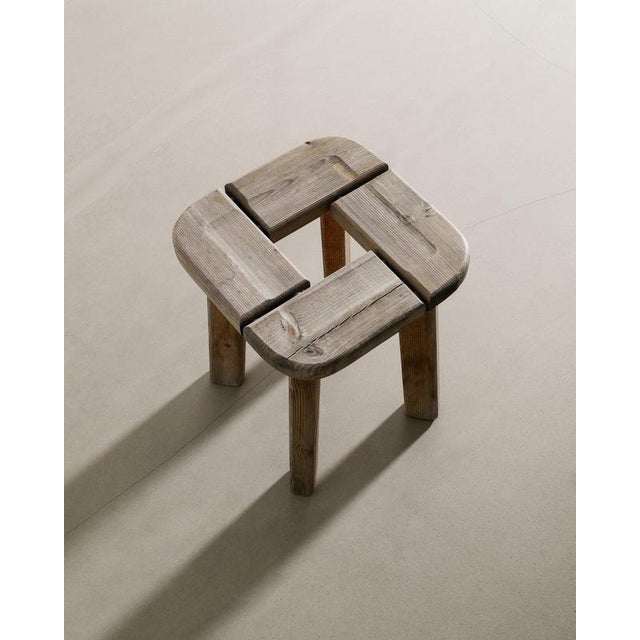 Swedish Wooden Four Legged Pine Stool, 1940s For Sale - Image 3 of 5