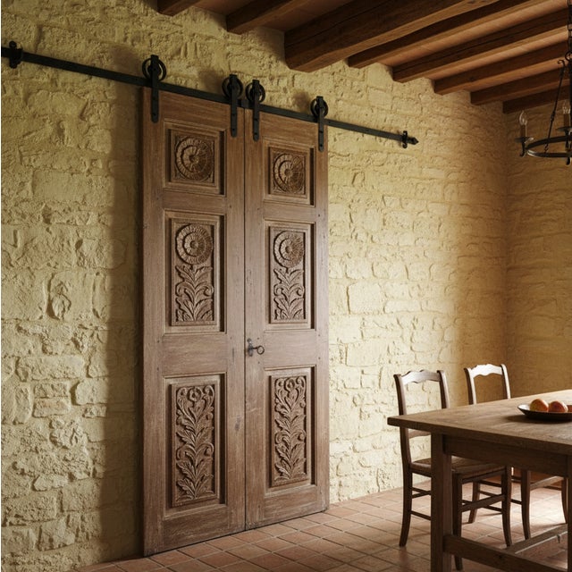 Mid-Century Modern Antique Carved French Floral Doors – Hand-Carved Wooden Hinged or Sliding Barn Panels 80x34 For Sale - Image 3 of 3