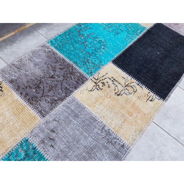 Textile Beige & Blue Vintage Runner Rug For Sale - Image 7 of 10