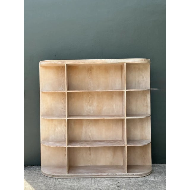 Mid-Century Modern Vintage Washed Wood Wide Etagere For Sale - Image 3 of 12